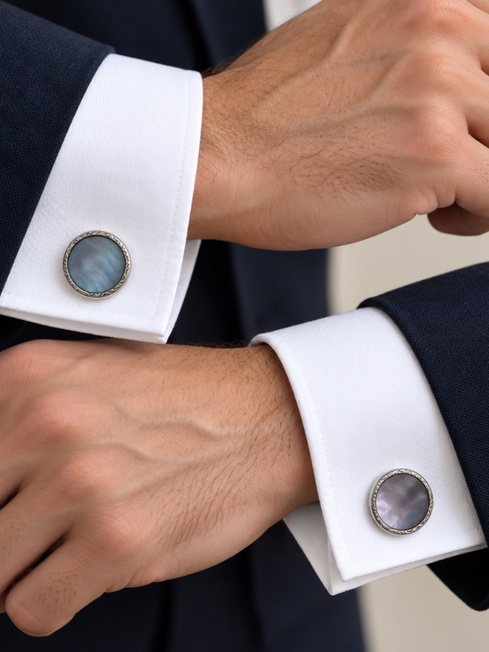 Antique MOP Snap Cufflinks & 4 Tuxedo Studs | 1920 Patent Mark